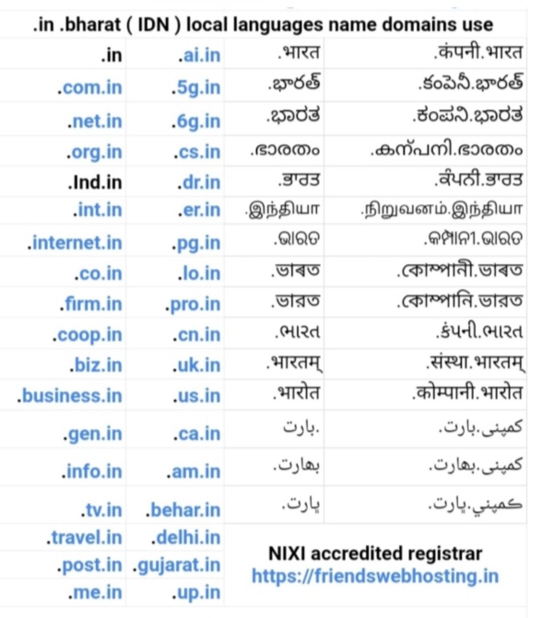 .in and .bharat IDN local language domains