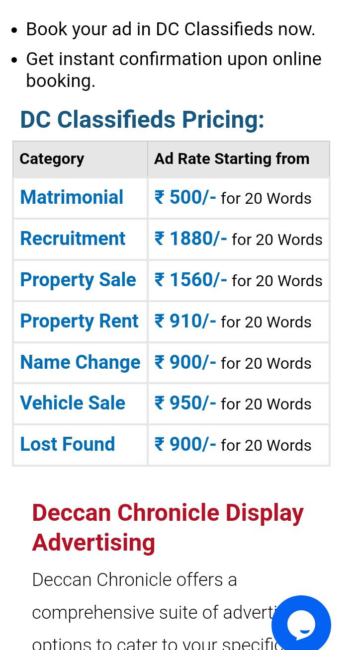 Newspaper classified ads pricing